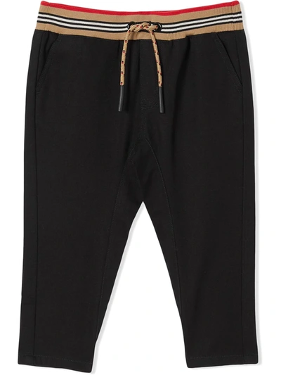 Burberry Icon Stripe Drawstring Trousers In Black