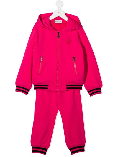 Shop Moncler Logo Plaque Tracksuit In Pink