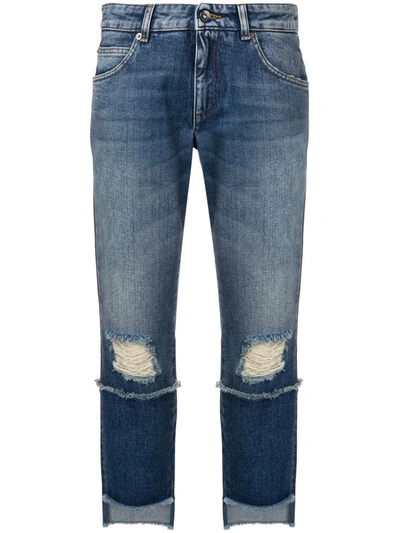 Shop Dolce & Gabbana Distressed Straight-leg Jeans In Blue