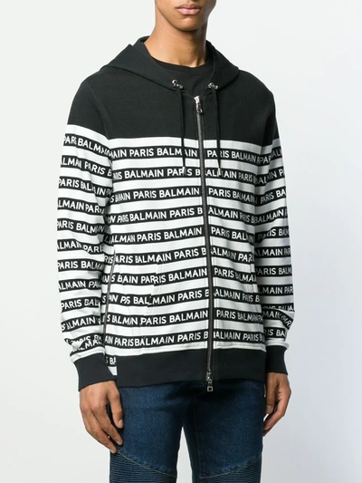 Shop Balmain Logo Print Hoodie In Black