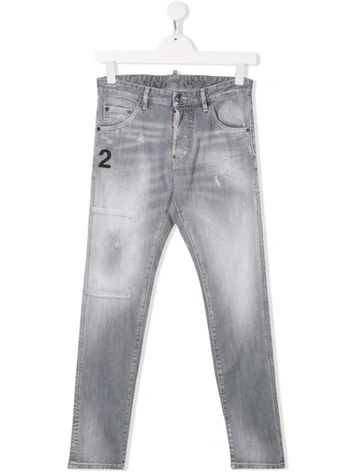 Shop Dsquared2 Teen Denim Faded Jeans In Grey