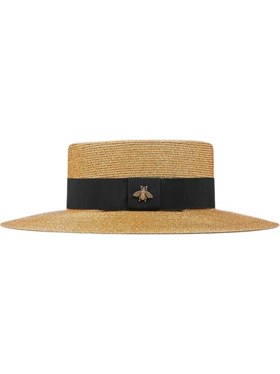 Gucci Alba Embellished Woven Lamé Boater In Gold | ModeSens display picture 2