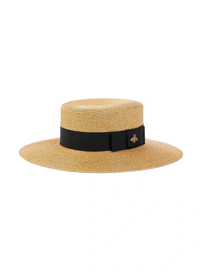 Shop Gucci Bee-detail Lamé Boater Hat In Brown