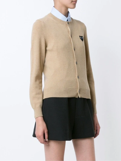 Shop Comme Des Garçons Play Embroidered Heart Cardigan In Neutrals