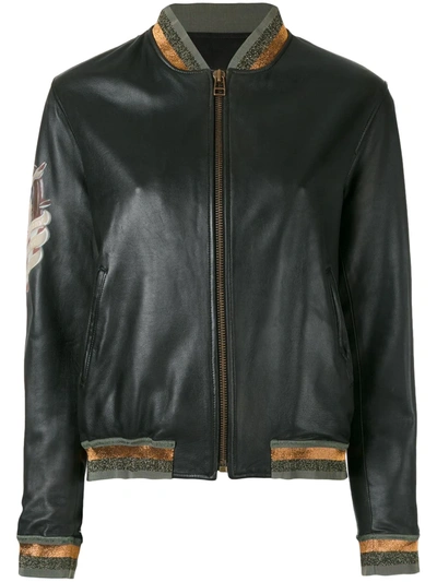 Shop Mr & Mrs Italy Tattoo-style Print Leather Bomber In Black