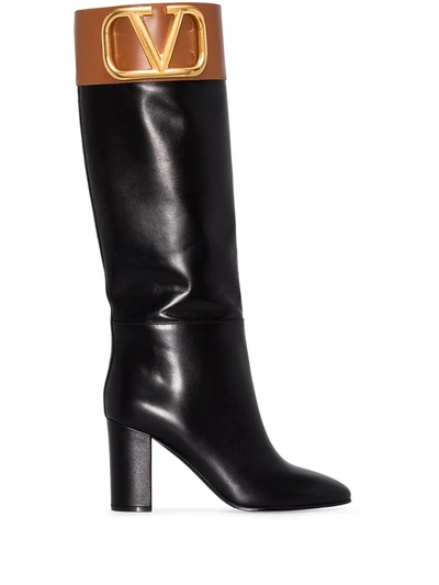 Shop Valentino Super V Knee-high Boots In Black