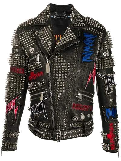 Shop Philipp Plein Rock Pp Biker Jacket In Black