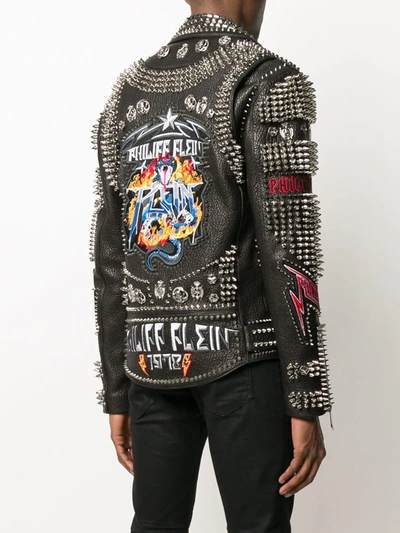 Shop Philipp Plein Rock Pp Biker Jacket In Black