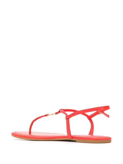Shop Tory Burch Logo Medallion Leather Sandals In Red