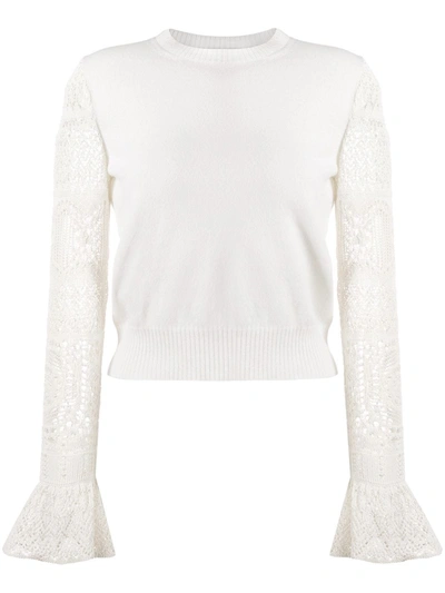 Shop Alexander Mcqueen Lace Sleeve Knitted Top In 大地色