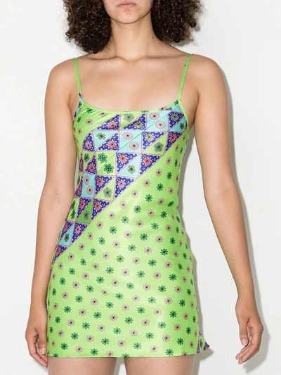 Shop Frankies Bikinis Aster Geometric-print Minidress In Green