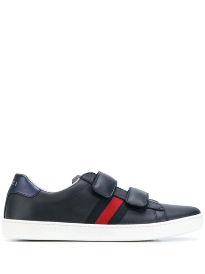 Shop Gucci Double Strap Sneakers In Blue