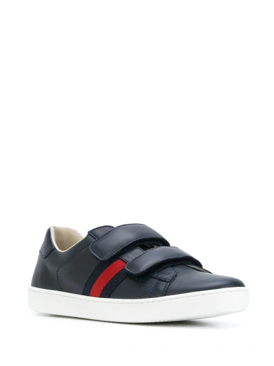Shop Gucci Double Strap Sneakers In Blue