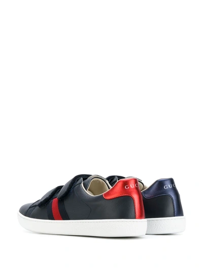 Shop Gucci Double Strap Sneakers In Blue