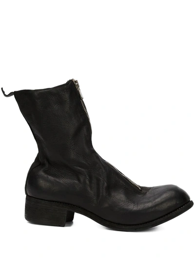 Shop Guidi Distressed Zip-up Boots In Black