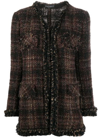 Shop Dolce & Gabbana Checked Tweed Jacket In Brown