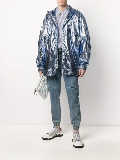 Shop Juunj Metallic Lightweight Jacket And Tapered Jeans Set In Blue