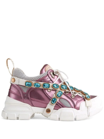 Shop Gucci Flashtrek Sneakers With Removable Crystals In Pink