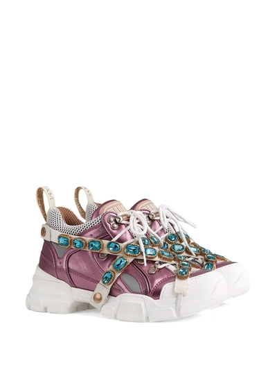 Shop Gucci Flashtrek Sneakers With Removable Crystals In Pink
