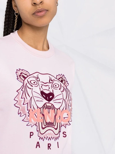 Kenzo Tiger Head Print Pink Crew Neck Sweatshirt | ModeSens