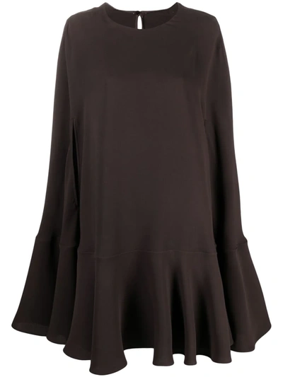 Shop Valentino Silk Cape Dress In Brown