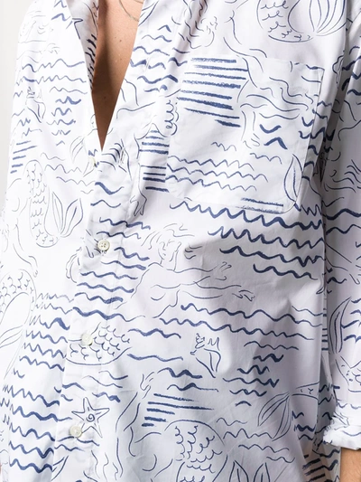 Shop Kenzo Waves Mermaids Print Shirt In White