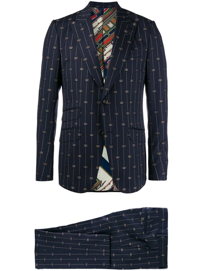 Shop Gucci Embroidered Gg Wool Suit In Blue