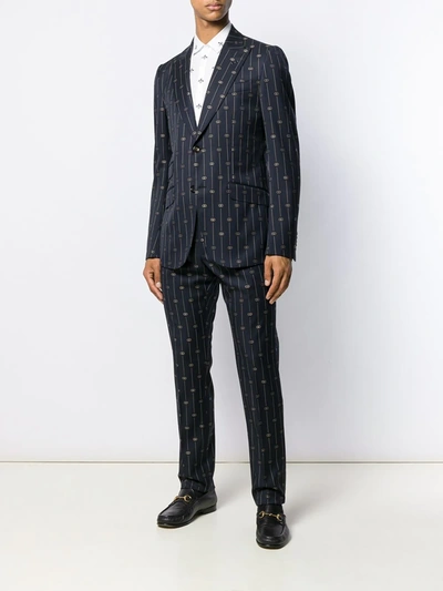 Shop Gucci Embroidered Gg Wool Suit In Blue