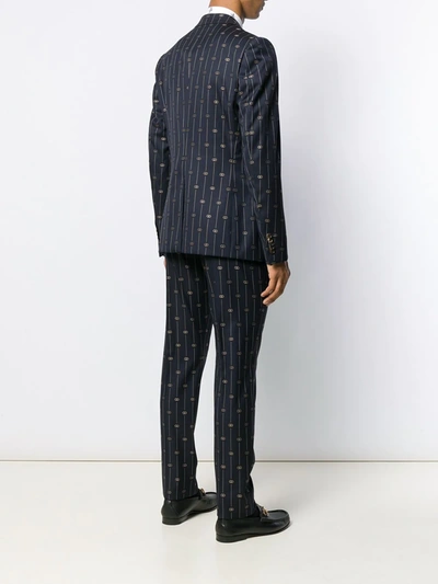 Shop Gucci Embroidered Gg Wool Suit In Blue