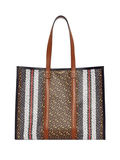 Shop Burberry Monogram Stripe Tote Bag In Brown