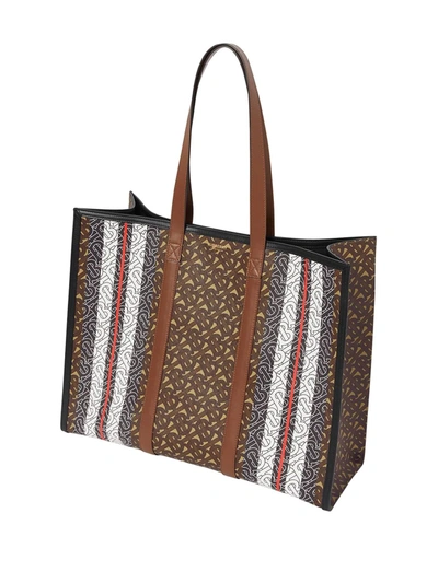 Shop Burberry Monogram Stripe Tote Bag In Brown