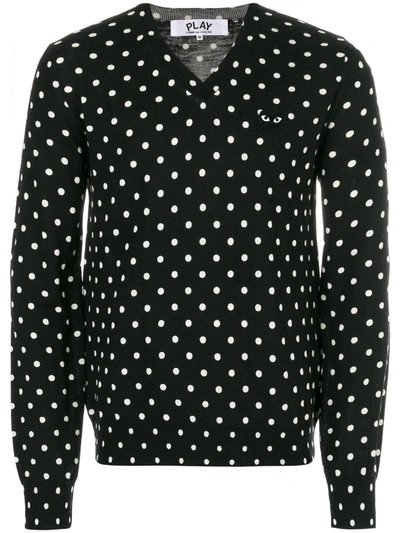 Comme Des Garçons Play Embroidered Heart Polka Dot Jumper In Black