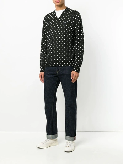 Shop Comme Des Garçons Play Embroidered Heart Polka Dot Jumper In Black