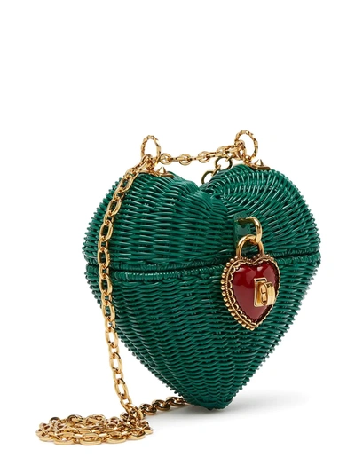 Shop Dolce & Gabbana Heart Box Wicker Bag In Green