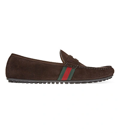 Shop Gucci Kanye Suede Driver Shoes In Brown