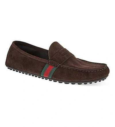 Shop Gucci Kanye Suede Driver Shoes In Brown
