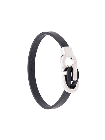 Salvatore Ferragamo Double Gancini Leather Bracelet In Black | ModeSens