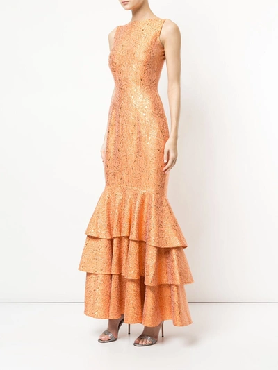 Bambah Double Ruffle Gown In Yellow