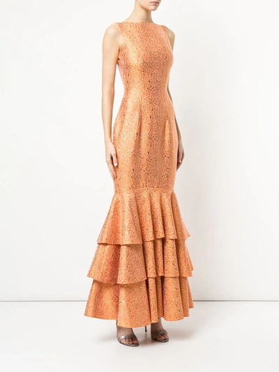 Bambah Double Ruffle Gown In Yellow
