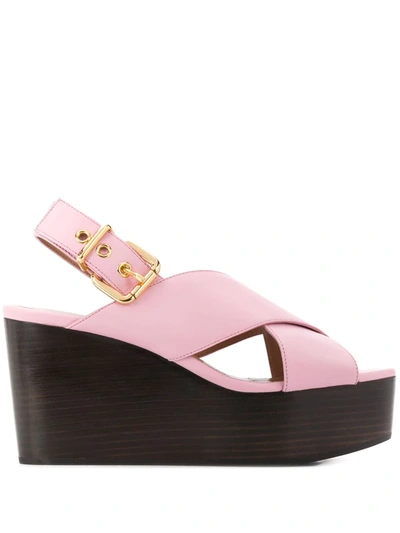 Shop Marni 95mm Cross Straps Wedge Sandals In Pink