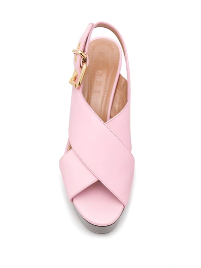 Shop Marni 95mm Cross Straps Wedge Sandals In Pink