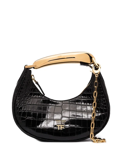 Shop Tom Ford Mini Bianca Crocodile-embossed Tote Bag In Black