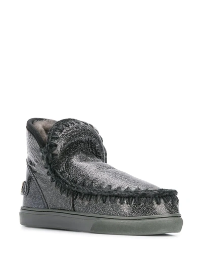 Mou Crochet Stitch-trim Glitter Sneaker Boots In Black