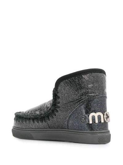 Mou Crochet Stitch-trim Glitter Sneaker Boots In Black