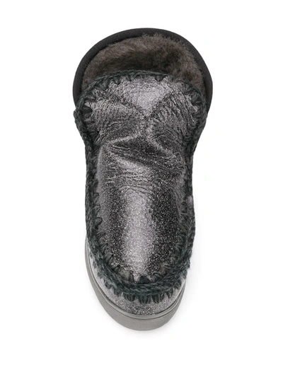 Mou Crochet Stitch-trim Glitter Sneaker Boots In Black