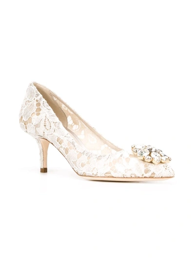 Shop Dolce & Gabbana Taormina-lace Crystal-embellished Pumps In Grey