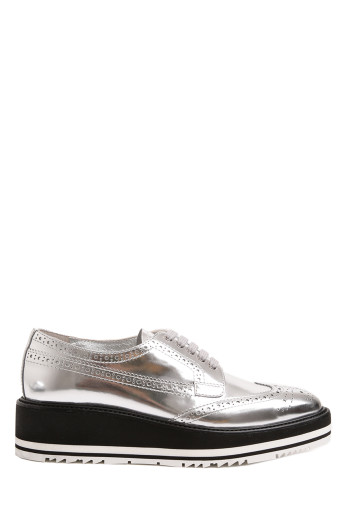 Prada Winged Oxford (women) In Silver Leather | ModeSens