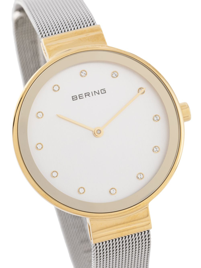 Shop Bering Classic Textured Stud Detail Watch In Silver