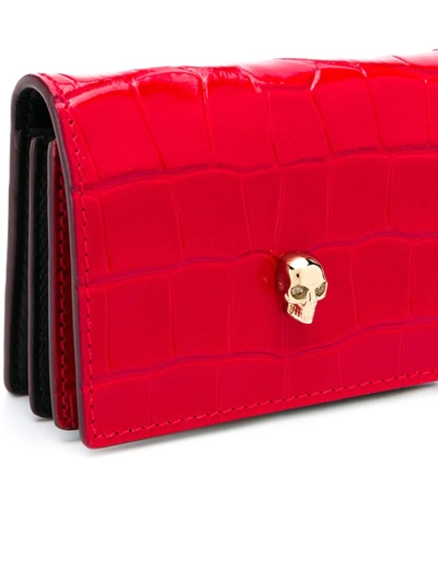 Alexander Mcqueen Skull Leather Card Holder On Chain In Red
