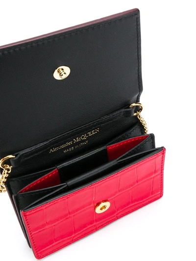 Alexander Mcqueen Skull Leather Card Holder On Chain In Red